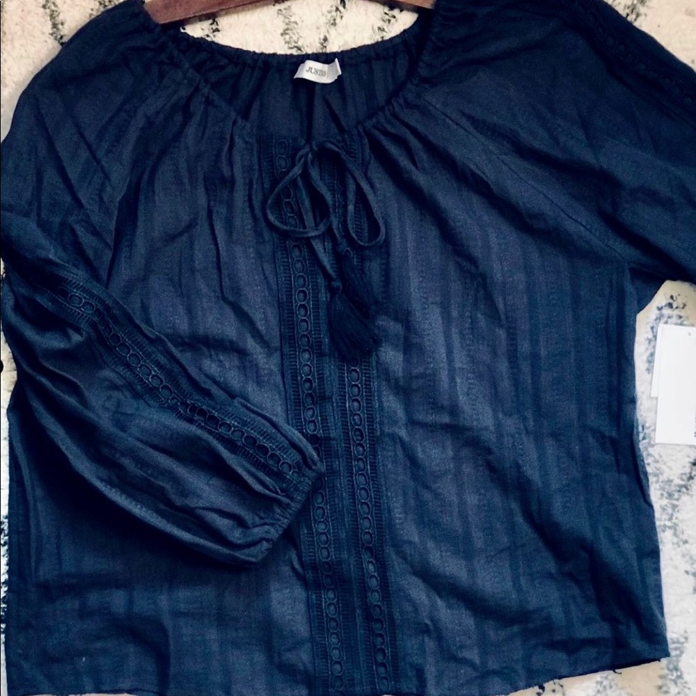New JUST FAB navy cotton blouse